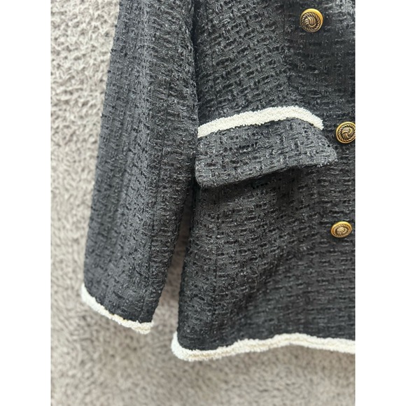 NWT Aqua Double Breasted Tweed‎ Tipped Trim Blazer Black Womens Size S - Picture 4 of 12